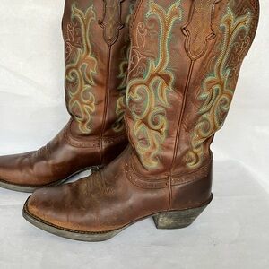 Justin Women’s Western Boots Brown with Green Embroidery Size 6.5B